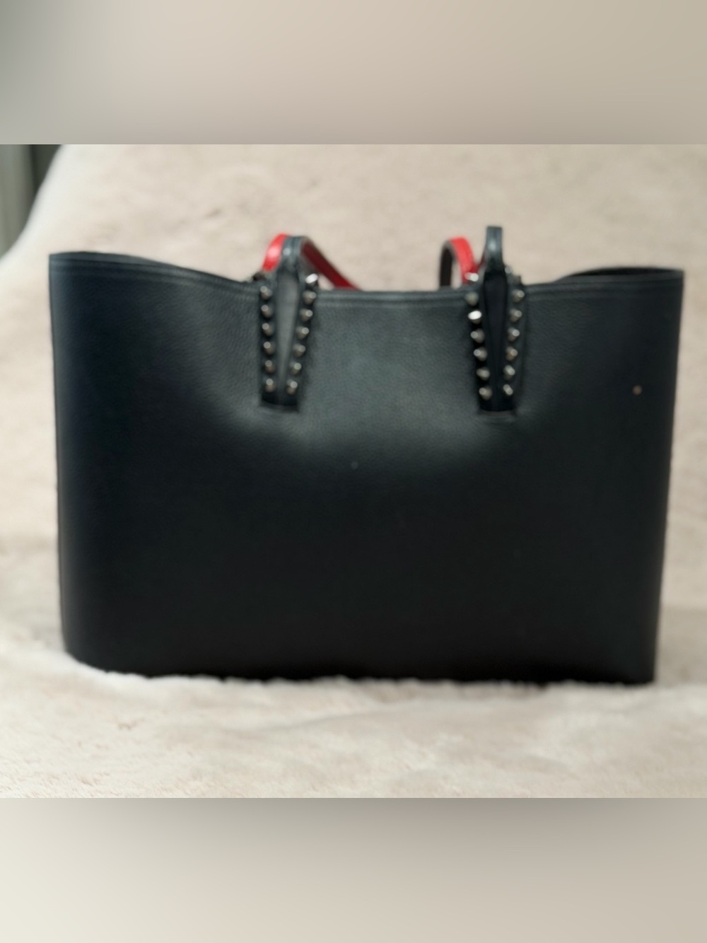 Christian Louboutin Black Tote with Red Interior Trim and Studded Straps